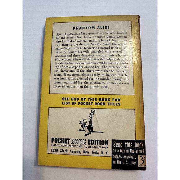 Phamtom Lady, William Irish 1st Printing Pocket Book #253 PB 44 Novel VTG - Picture 2 of 8